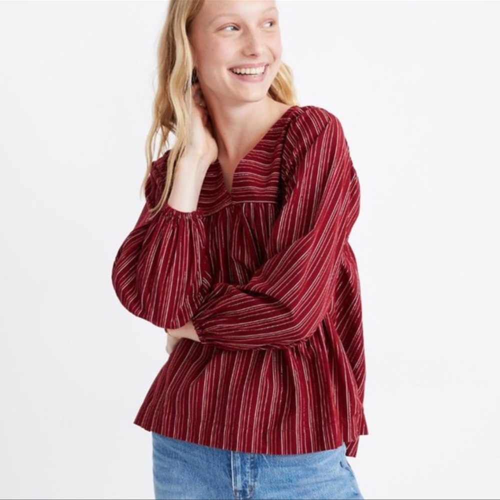 Madewell Swingy Peasant Top in Metallic Stripe XS NEW